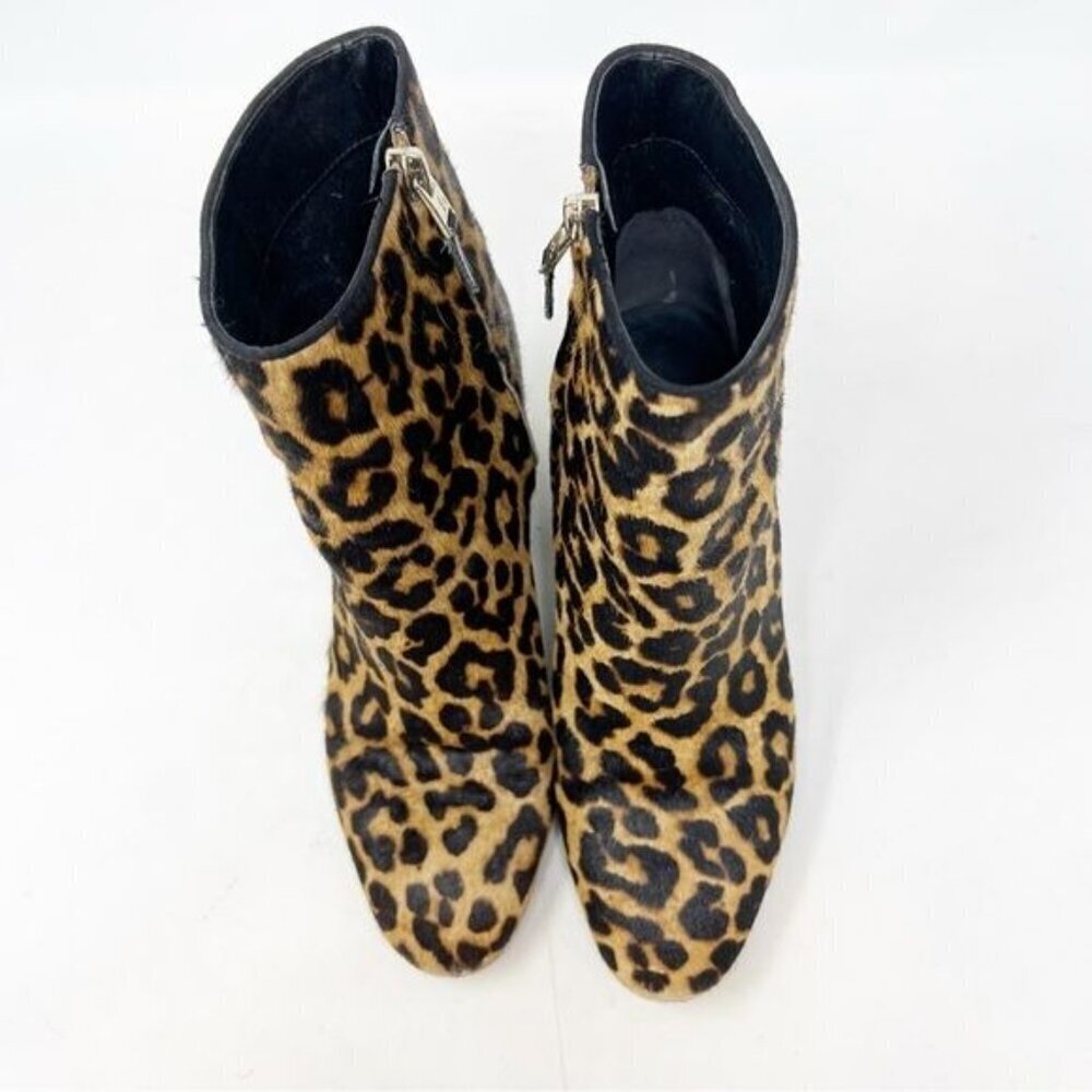 SAM EDELMAN BROWN BLACK FAUX FUR LEOPARD SIDE ZIP BOOTIES SZ 7 - Picture 6 of 12